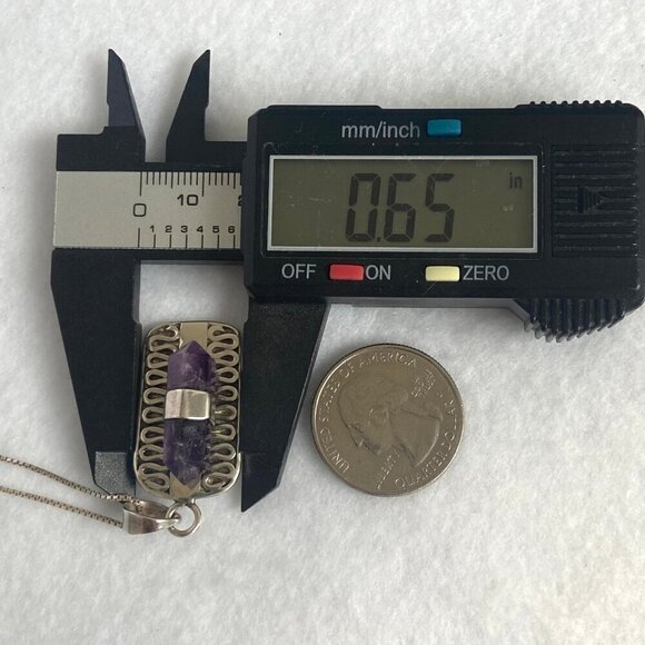 Sterling Silver 925 Double Point Amethyst Snake Scrollwork Pendant Necklace 18" - Picture 14 of 16